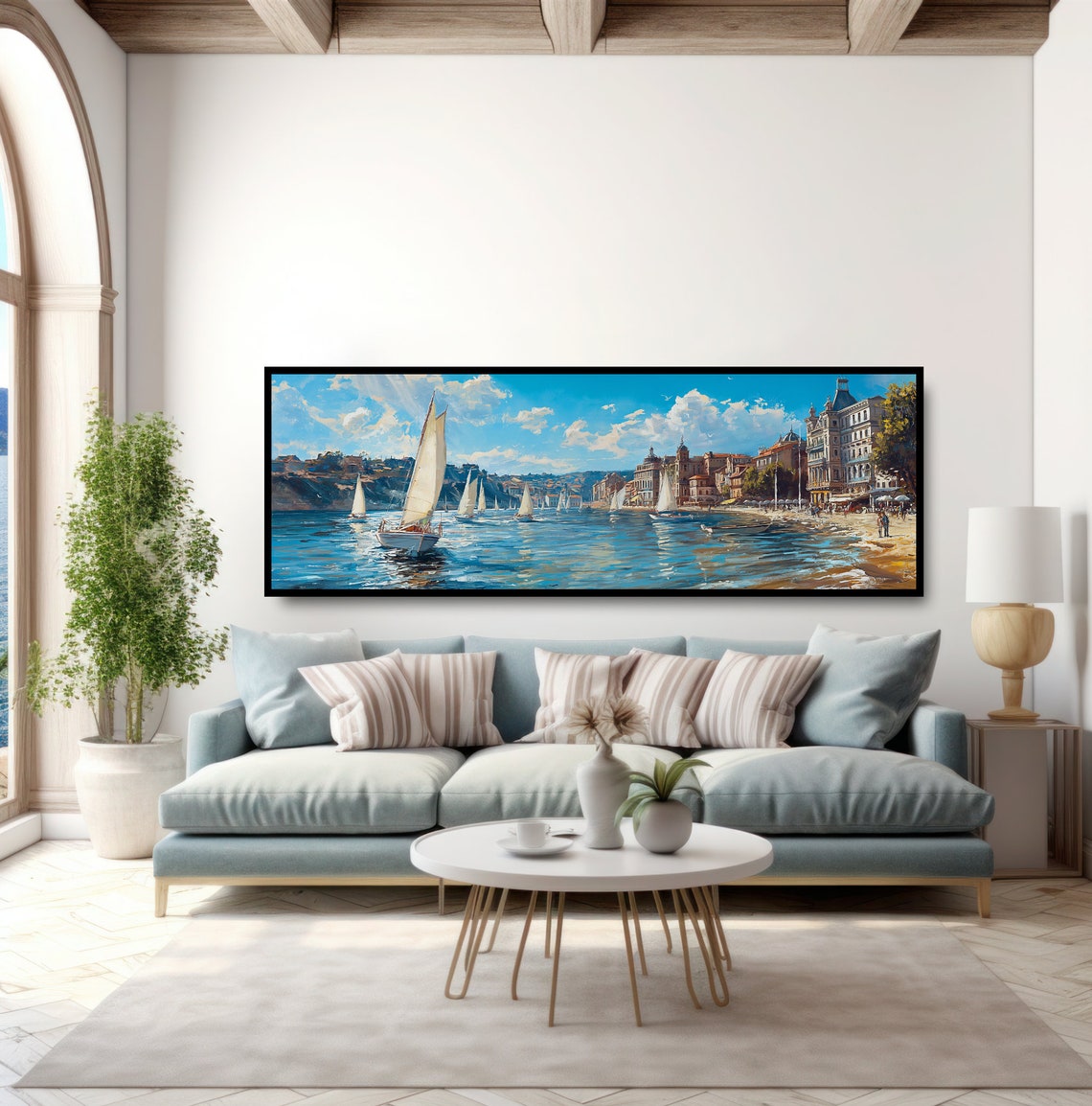 European Harbor Sailboat Regatta Old Town Waterfront Scene Poster - Image 5