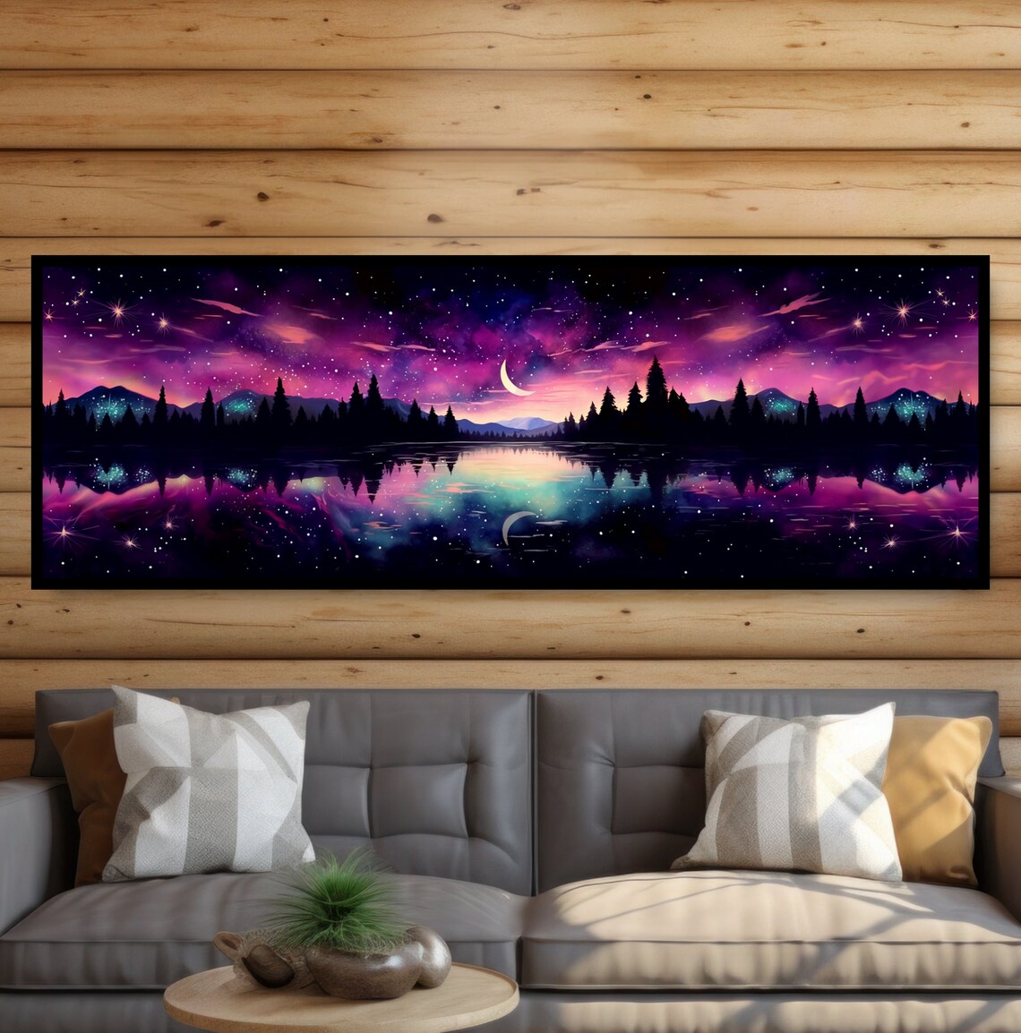 Aurora Borealis Night Lake Landscape Art Print