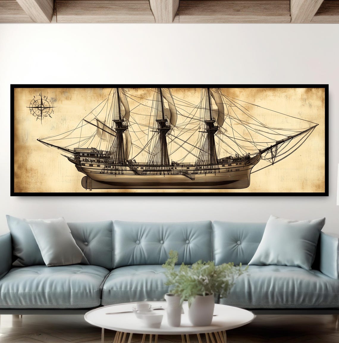 Antique Sailing Ship Drawing Sepia Nautical Maritime History Print