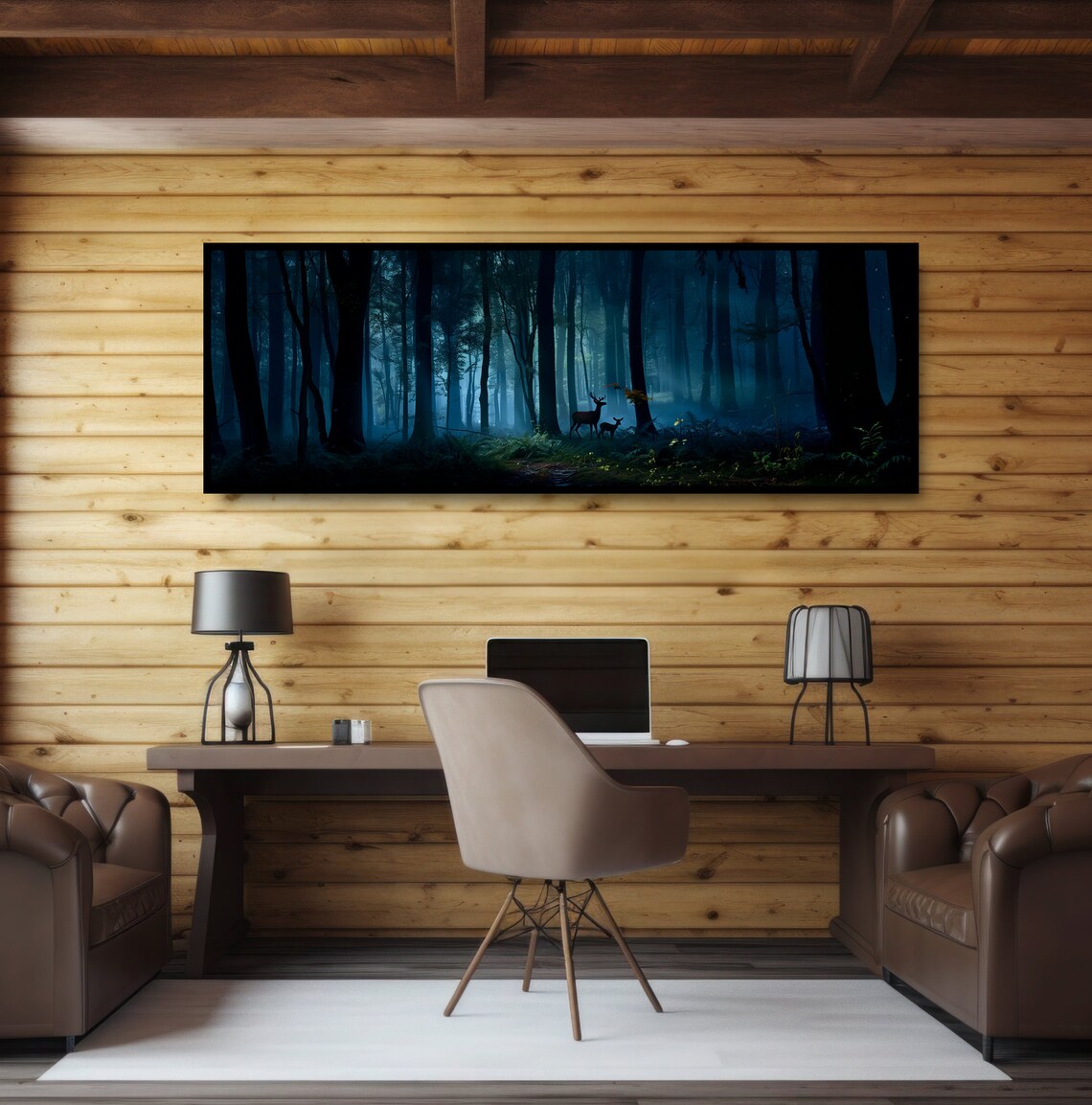 Enchanted Woods Deer Panoramic Landscape Art Print - Image 2