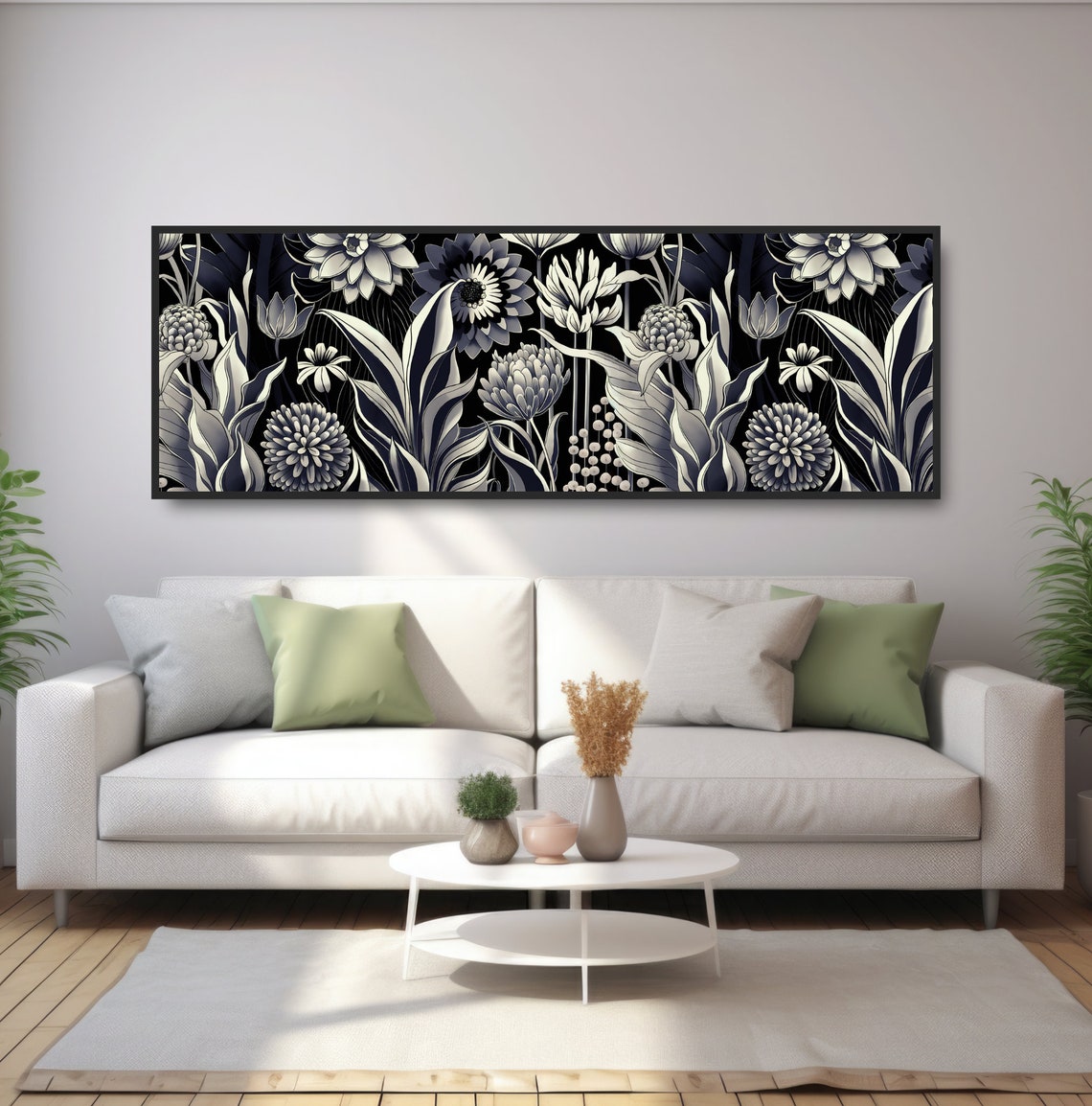 Midnight Botanical Garden Illustration Print White Flowers Dark Art - Image 5
