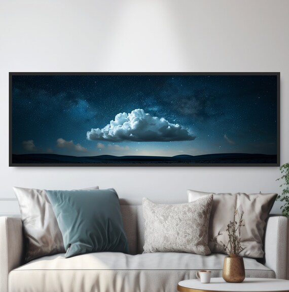 Lone Cloud Starry Night Sky Minimalist Dark Horizon Panoramic Poster