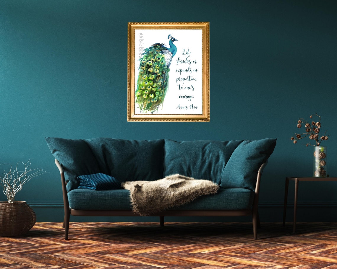 Anaïs Nin Courage Quote Watercolor Peacock Feather Art Print - Image 2
