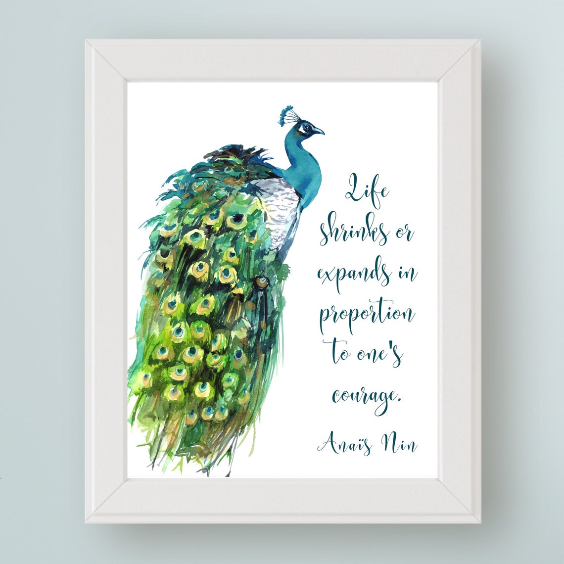 Anaïs Nin Courage Quote Watercolor Peacock Feather Art Print