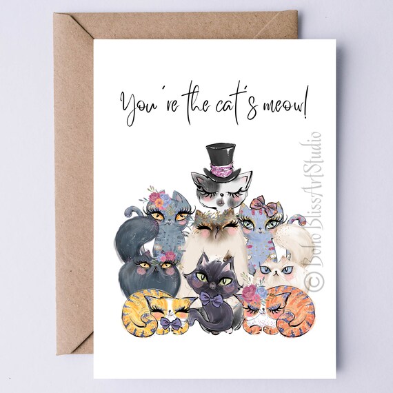 You're the Cat's Meow Cute Dressed Up Cats Party Illustration Card Print