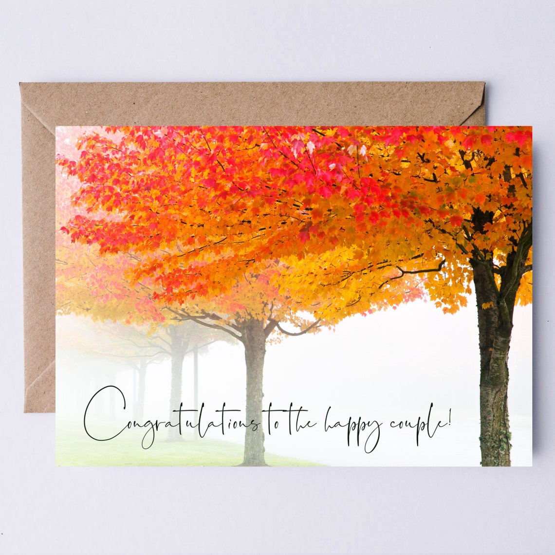 Congratulations Happy Couple Autumn Red Maple Tree Wedding Card