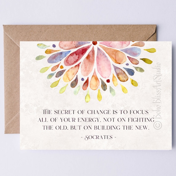 Socrates Secret of Change Quote Watercolor Splash Inspirational Card Print