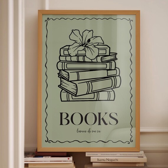 Books Lamour De Ma Vie Sage Retro Bookish Library Wall Print