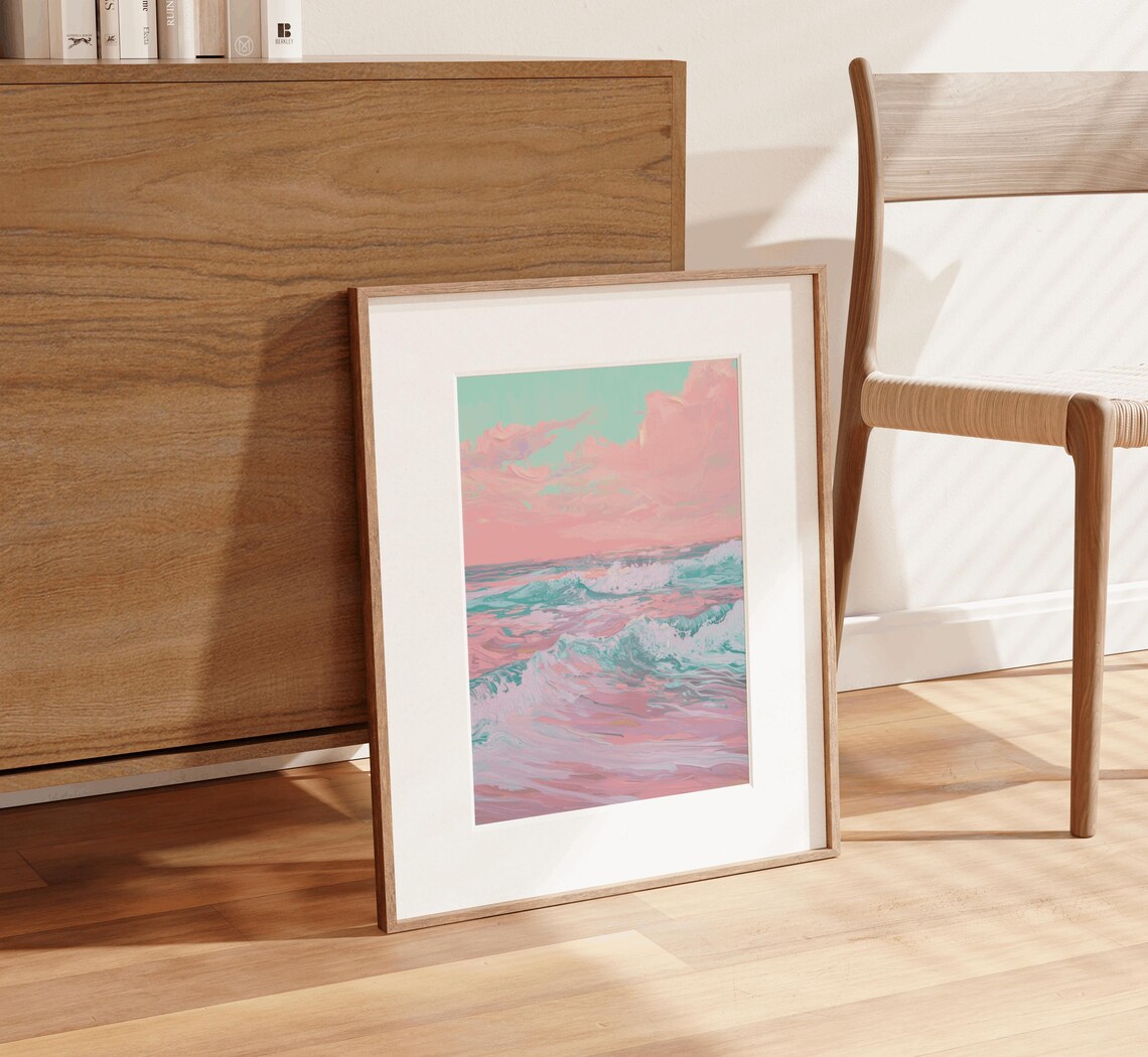 Pink Beach Ocean Print, Blush Coastal Decor - Image 2