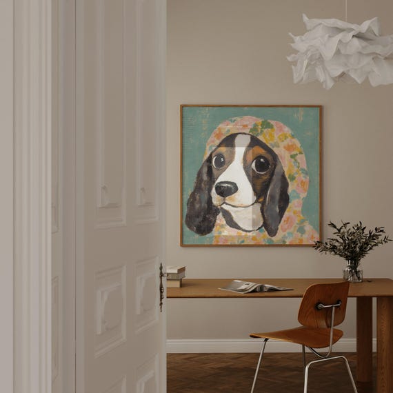 Black And White Cocker Spaniel Babushka Cocker Spaniel Decoration Cocker Spaniel Art Print Spaniel Lovers Gift Cocker Spaniel Memorial
