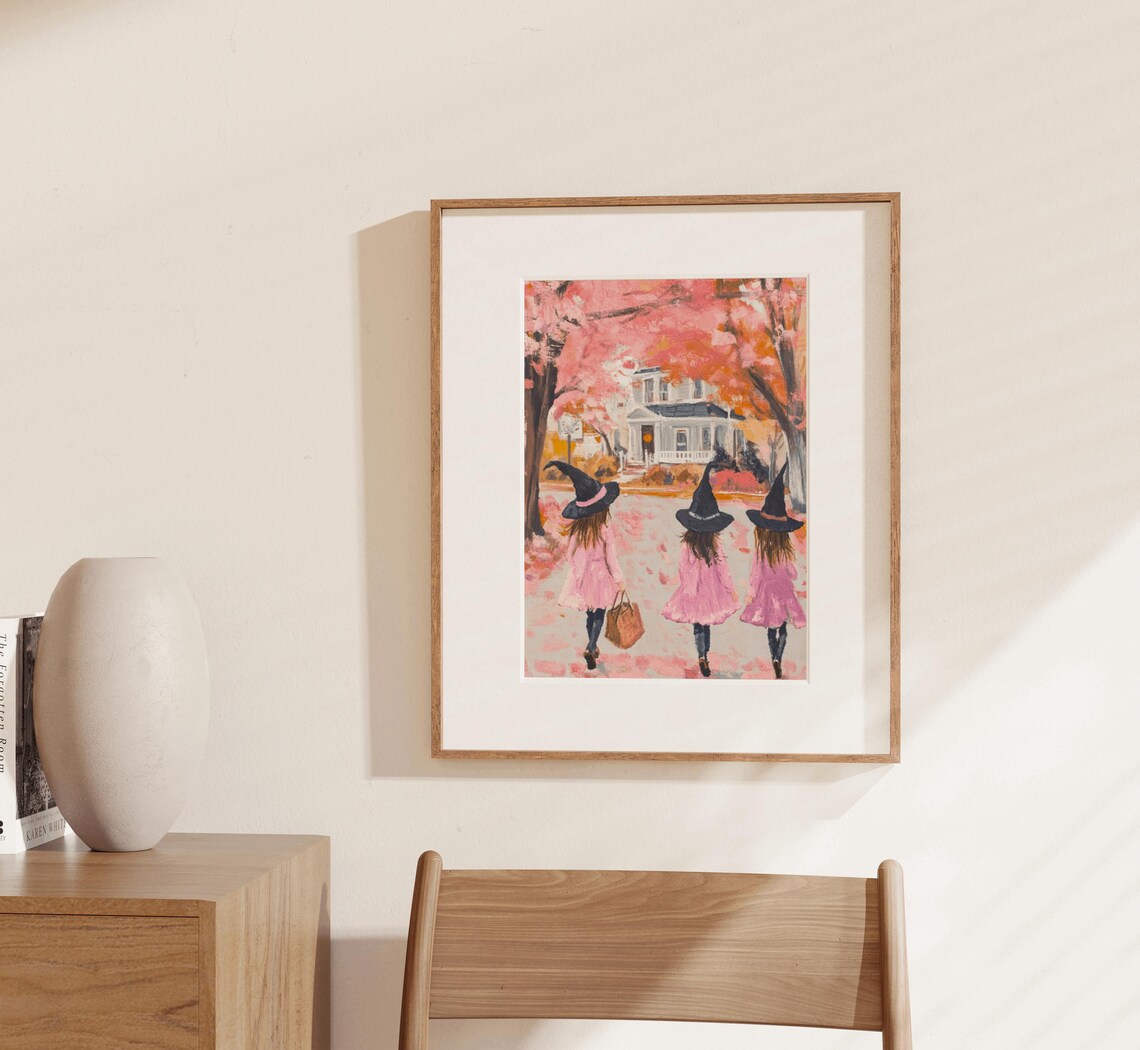 Three Girls Trick-Or-Treating Halloween Art Print - Image 3