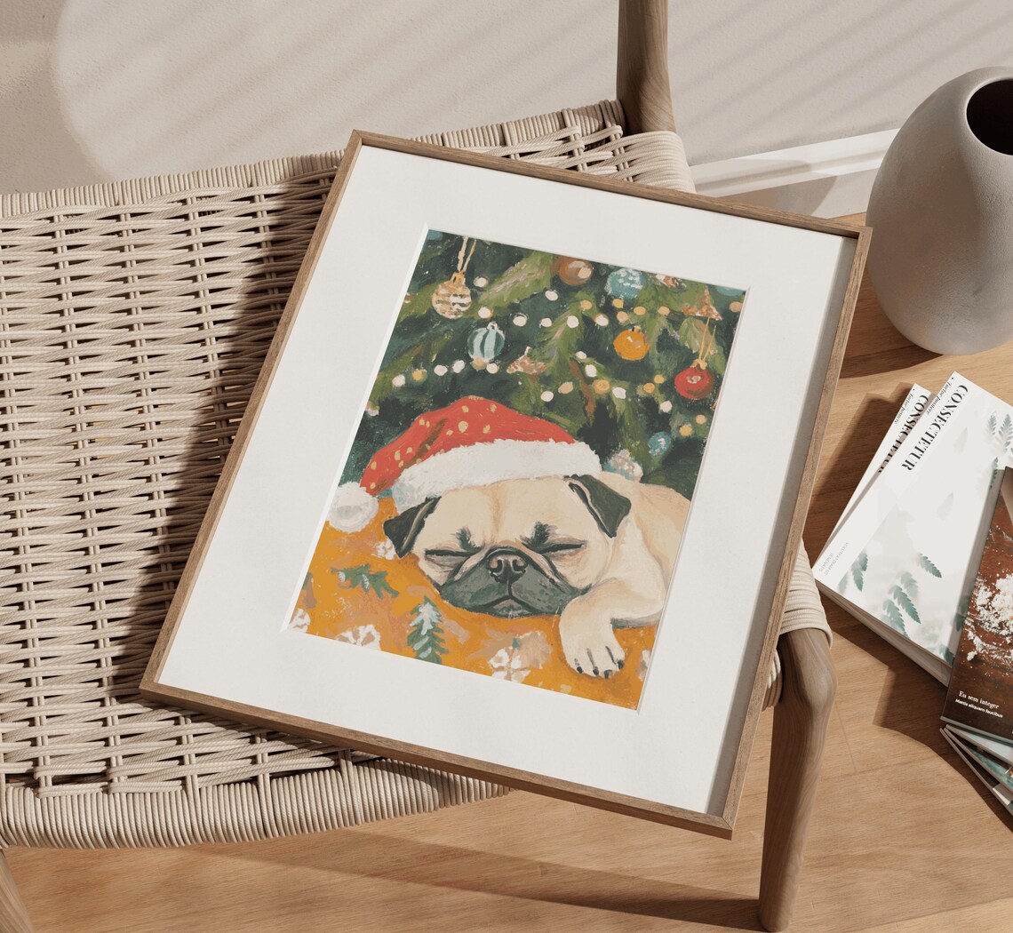 Christmas Pug Painting Pug Dogs Painting Pug Lover Gifted Dog Mum Pug French Pug Print Festive Pug Pug - Image 3