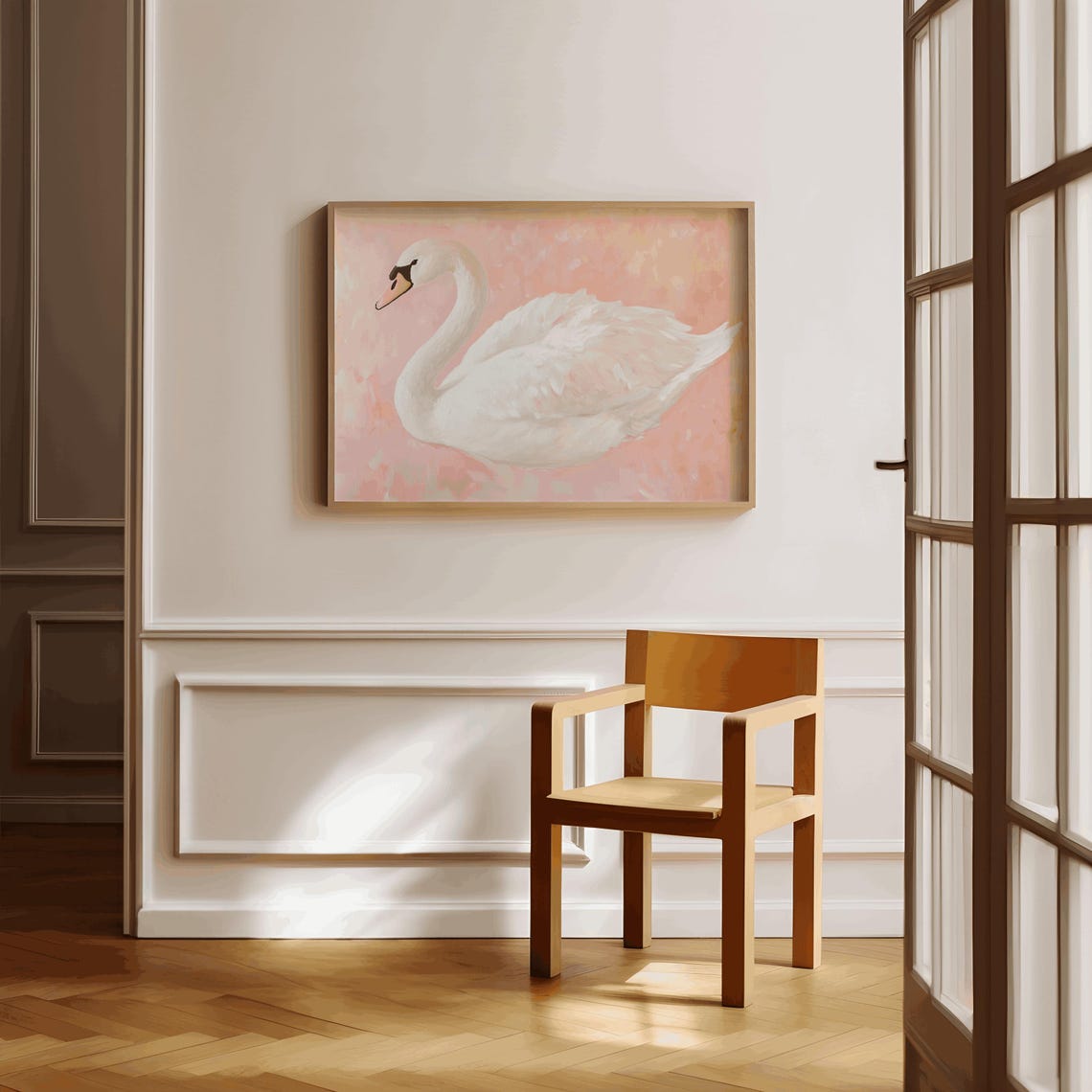 White Swan Blush Pink Graceful Elegant Watercolor Feminine Wall Art - Image 3