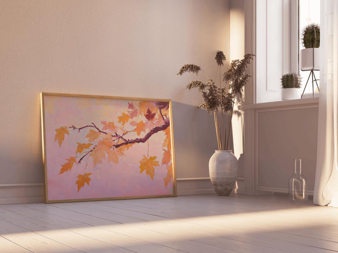 Autumn Maple Branch Painting Golden Leaves Pink Fall Art Poster - Image 3