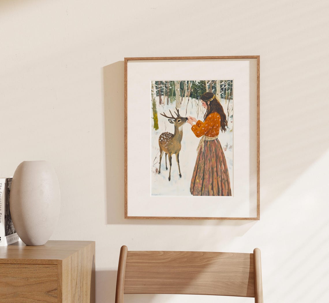 Cottagecore Deer Pink Bow Fawn Print Baby Deer Woodland Deer Woodland Deer Nursery Nature Nursery Decor Woodland Wall Art Feminine - Image 3
