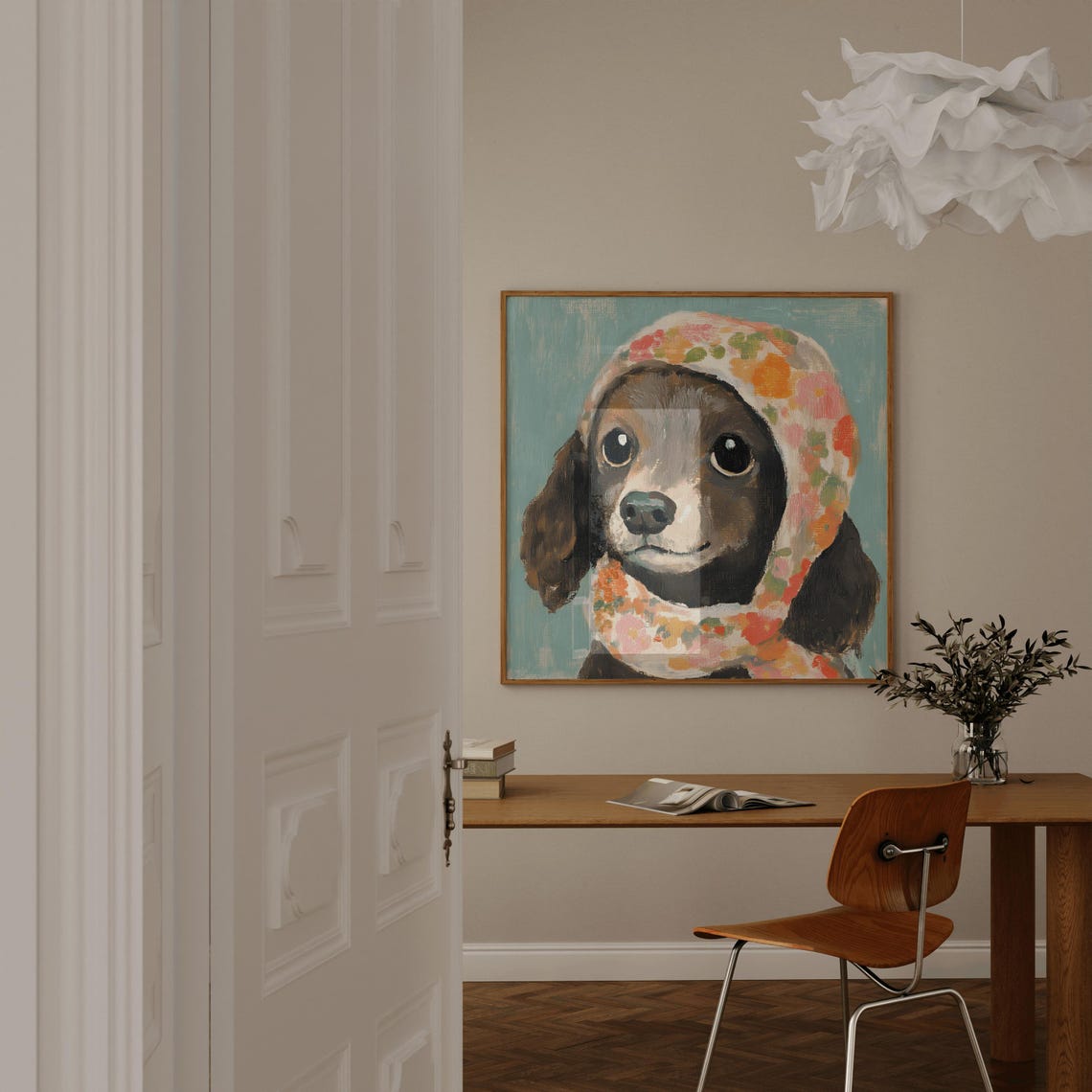 Chocolate Cocker Spaniel In Floral Babushka Cute Puppy Poster