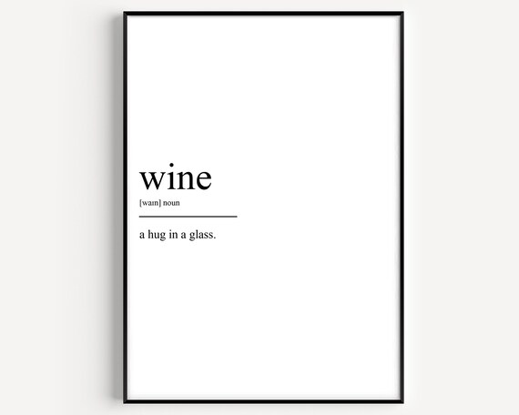 Wine Definition Hug In A Glass Minimalist Kitchen Decor Wall Art