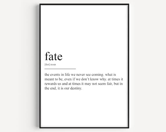 Fate Dictionary Definition Minimalist Black White Inspirational Poster