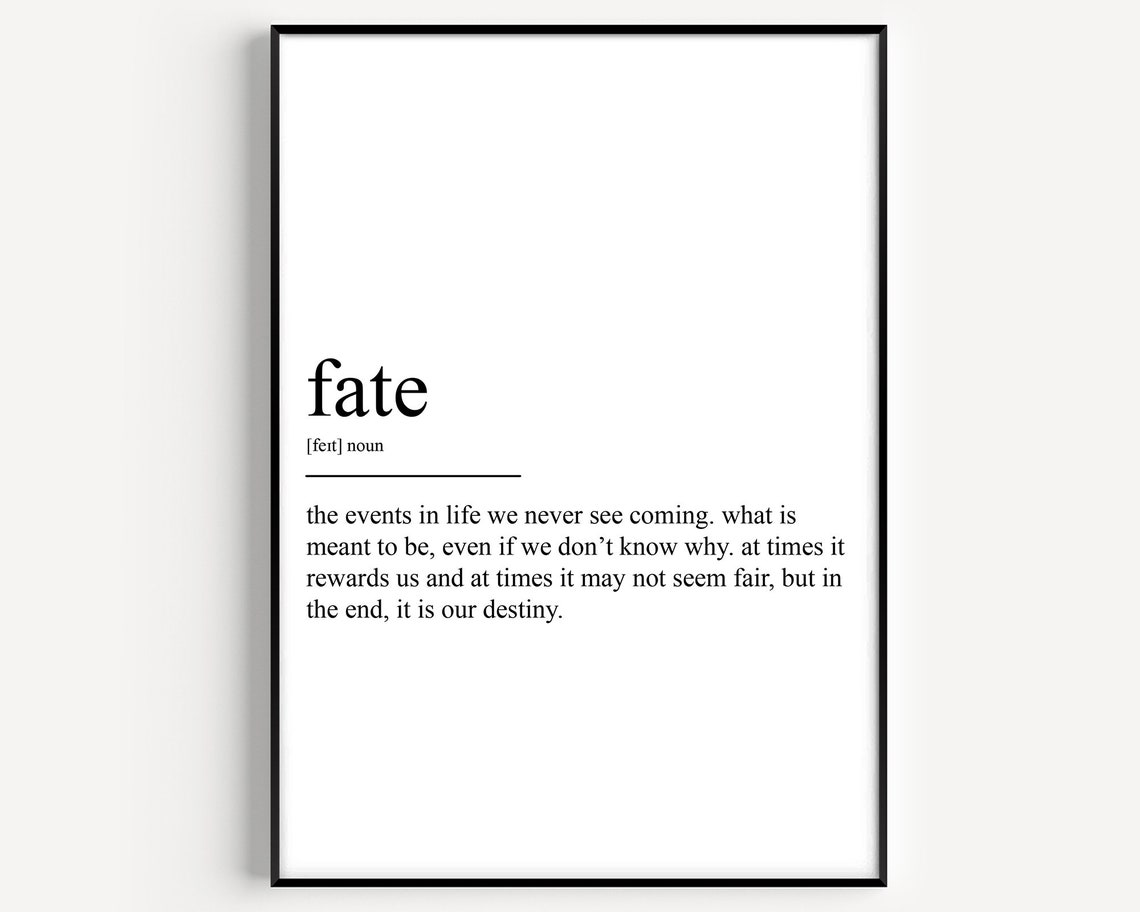 Fate Dictionary Definition Minimalist Black White Inspirational Poster