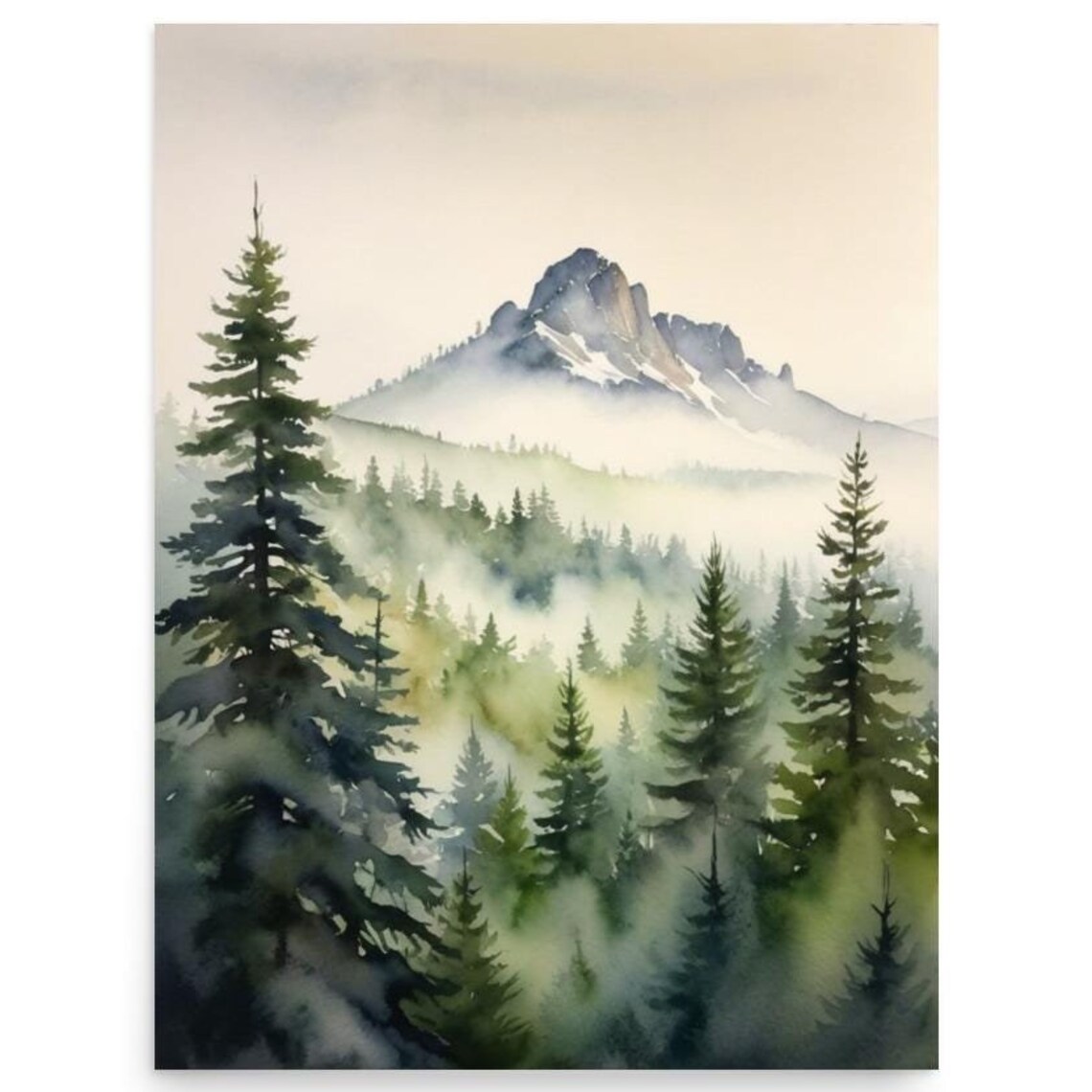 Mount Shasta Watercolor Art Print, California Landscape