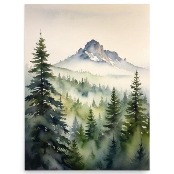 Mount Shasta Watercolor Art Print, California Landscape