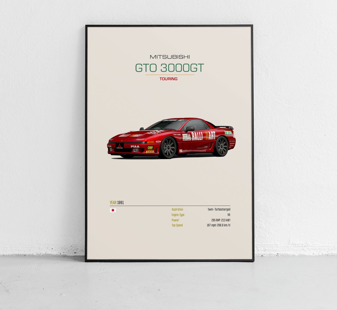 Mitsubishi GTO 3000GT 1991 Touring Race Car Spec Sheet Poster