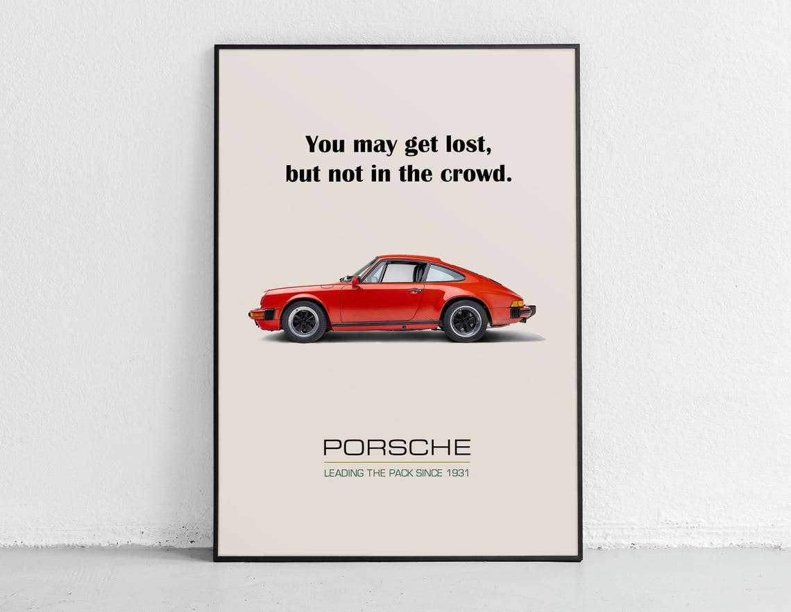 Red Porsche 911 Lost But Not In The Crowd Quote Garage Poster
