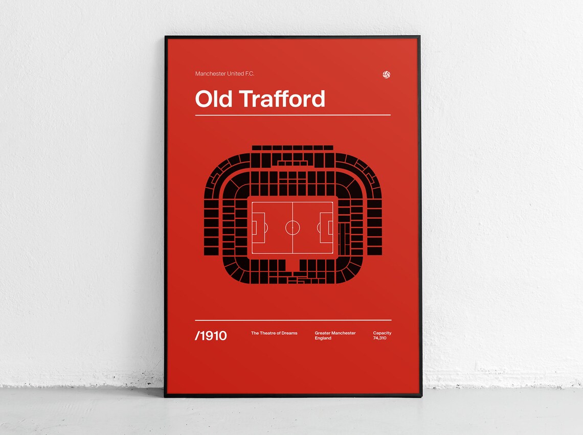 Old Trafford Manchester United FC Stadium Map 1910 Art Poster