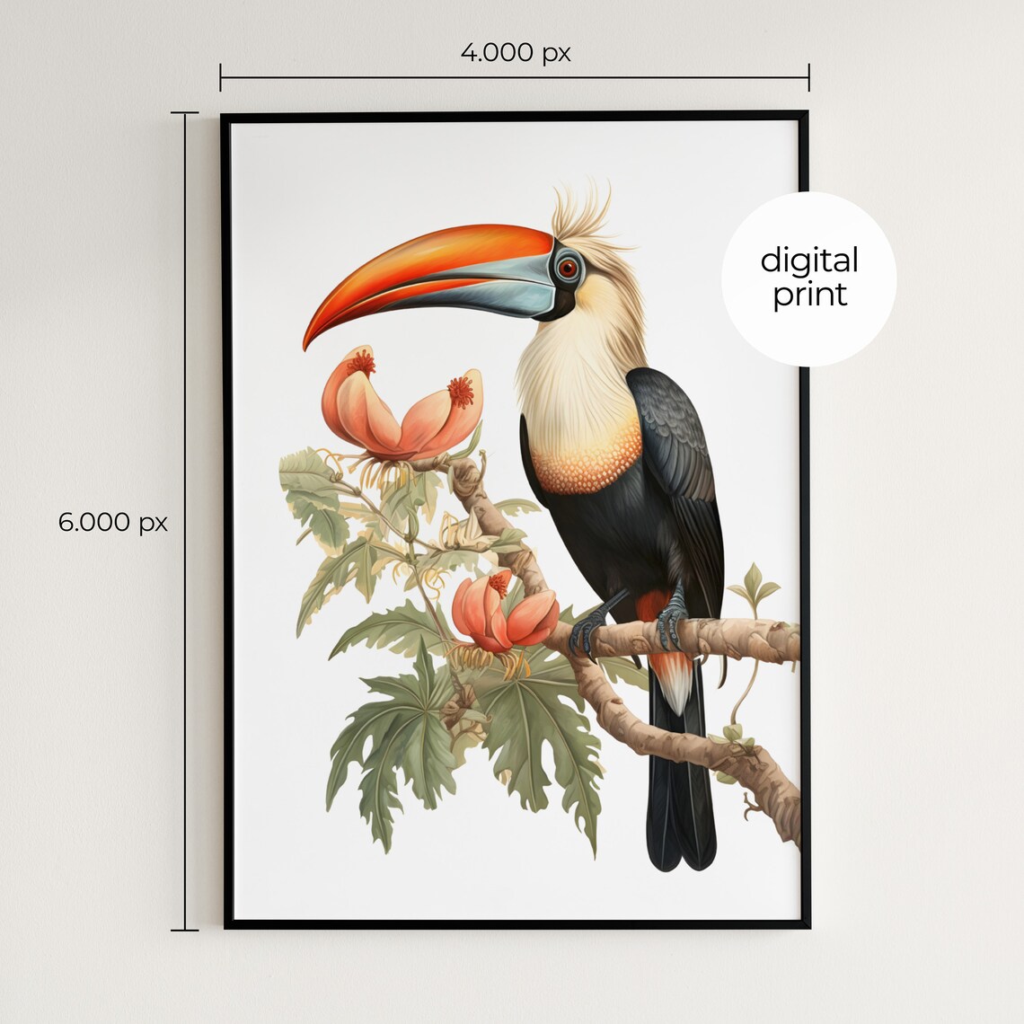 Hornbill Botanical Guide Bird Poster, Tropical Bird - Image 2
