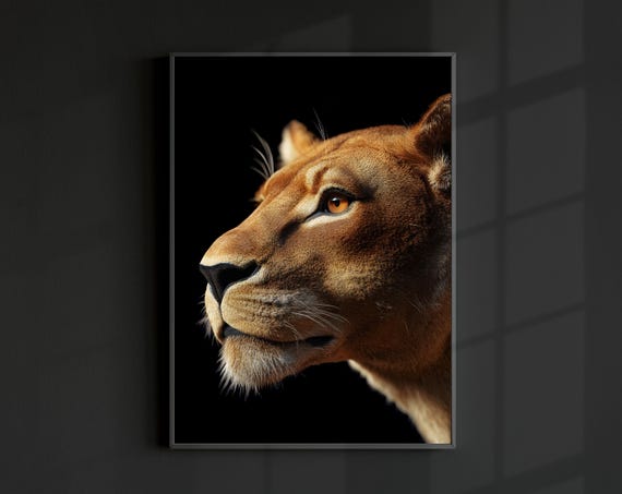 Lion Photo Poster Wall Art Minimal Modern Mammal Wildlife Home Decoration Portrait Close Up Fur Africa Female Panthera Leo Hunt