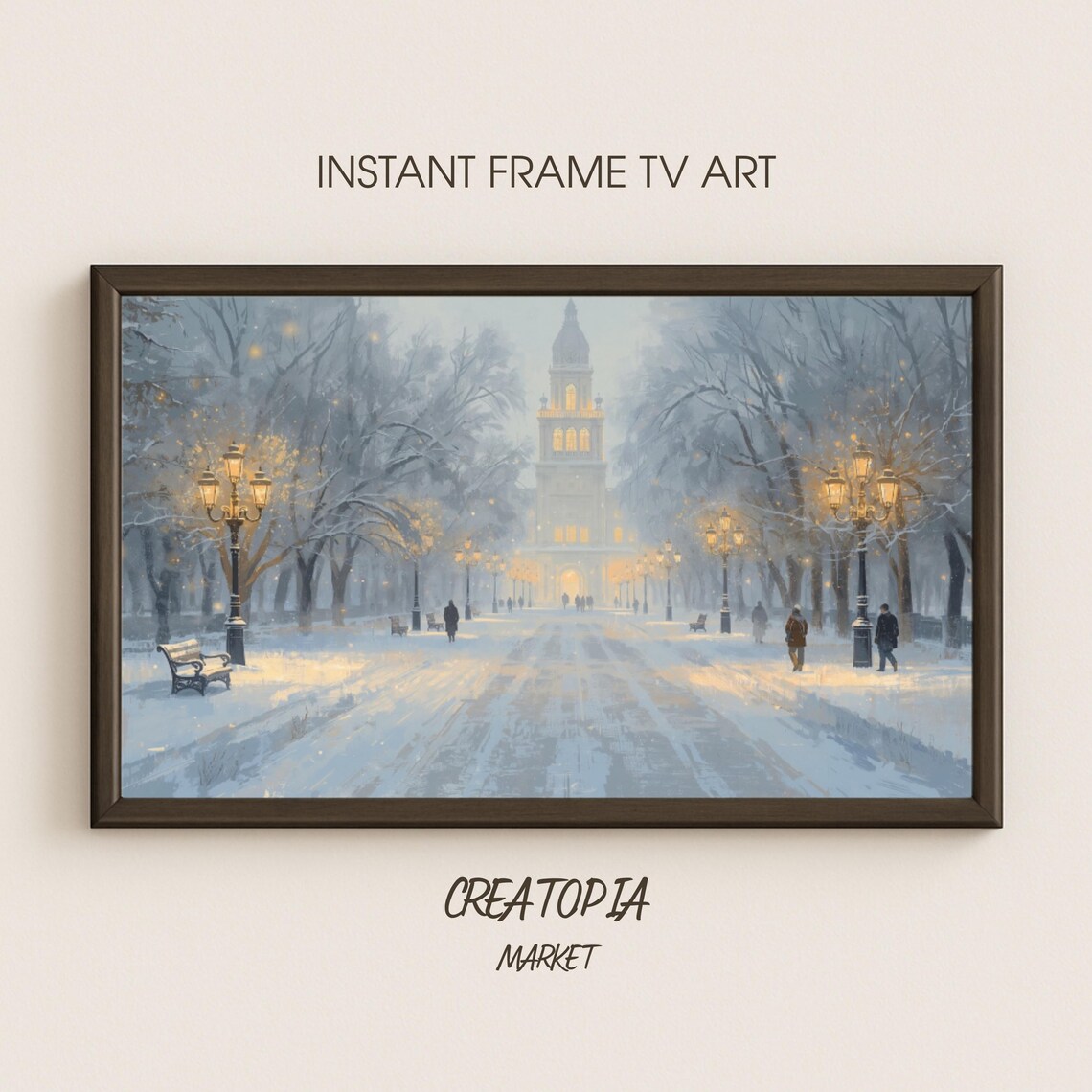 Winter Avenue of Lights Snowy Cityscape Magical Evening Poster