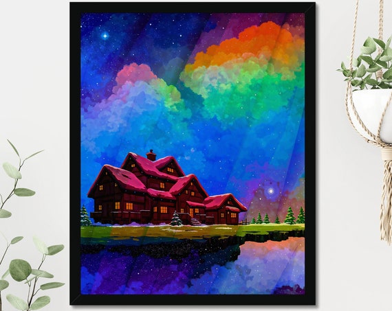 Rainbow Fantasy Edge Of The World Print Virbant Colorful Art Illustration Poster Prints Giclee Kids Room Decor Cute Art