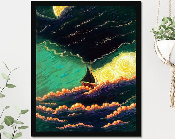 Cute Little Boat Art Print Perfect For Kids Room Dreamworld Clouds Baby Room Art Unique Nursery Print Sailing Journey Art For Boys