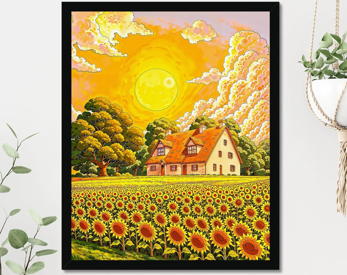 Zen Flower Field Aesthetic Happy Little Life House Beautiful Day Sunny Art Kids Room Decor Beautiful Print Sunflower Art Cheerful Life