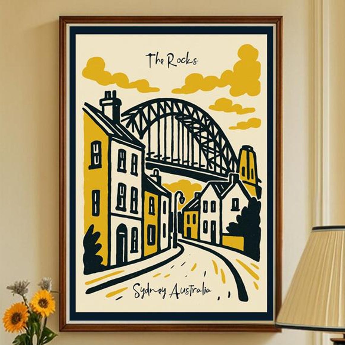 The Rocks Sydney Harbour Bridge Vintage Australia Travel Art Poster