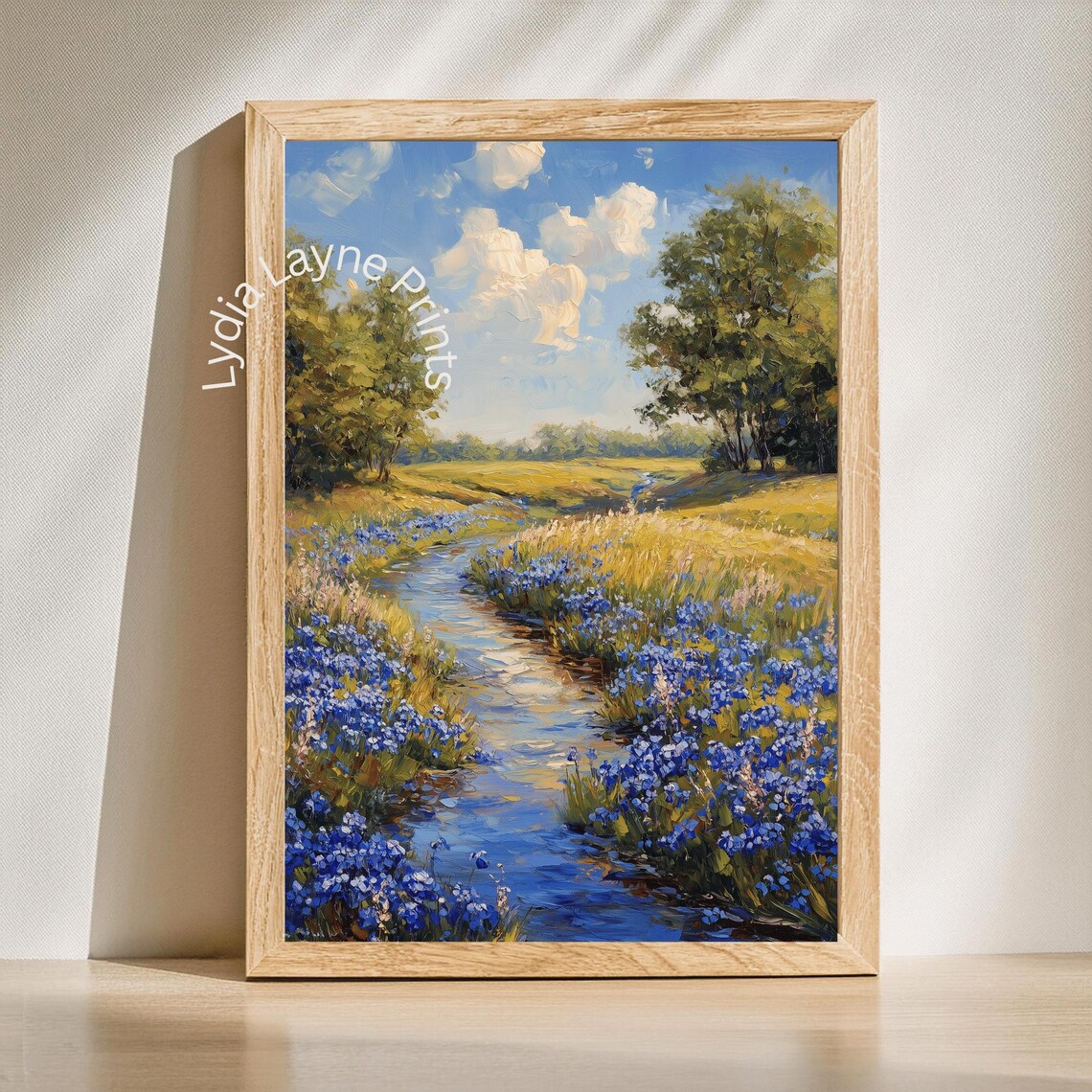 Blue Wildflower Creek Meadow Impressionist Landscape Art Print