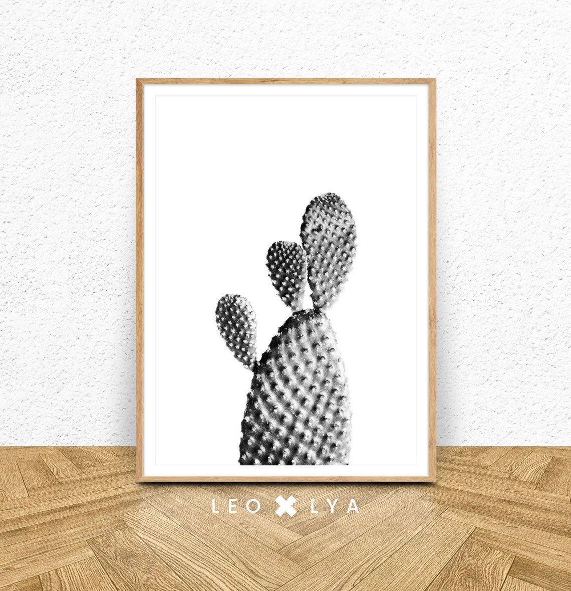 Prickly Pear Cactus Black and White Minimalist Botanical Poster