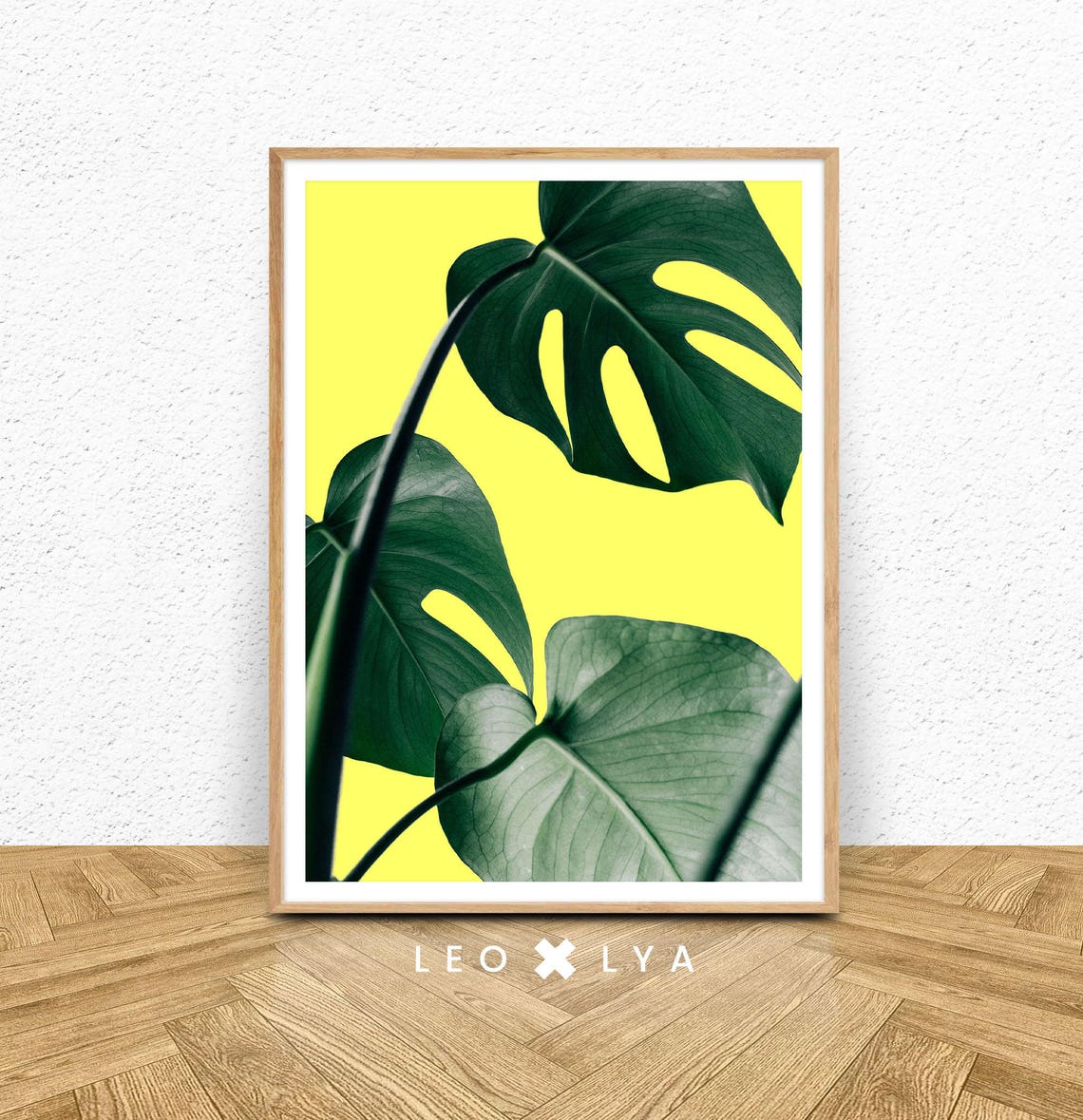 Monstera Leaves Bright Yellow Tropical Botanical Print Wall Decor