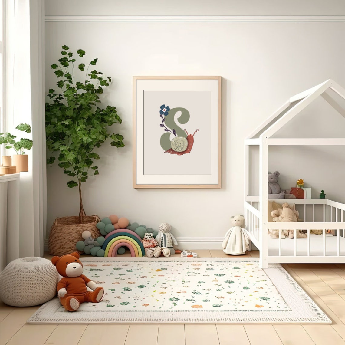Green Snail Letter S Illustration Kids Room Nursery Wall Art Download Animal Insect Bug Theme Wall Art Child New Baby Gift - Image 2