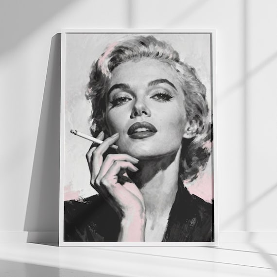 Marilyn Monroe Smoking Cigarette Pink Monochrome Glamour Poster