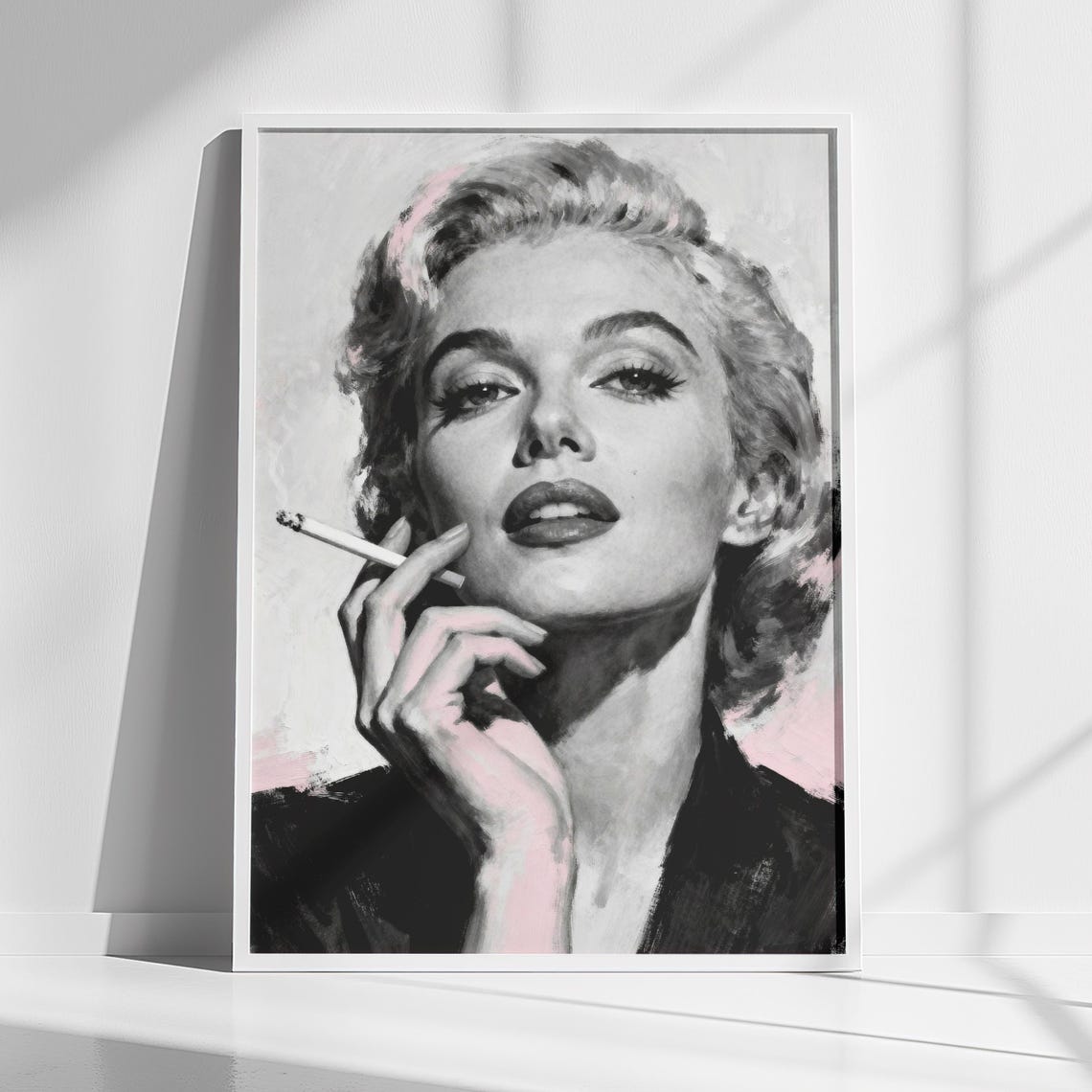 Marilyn Monroe Smoking Cigarette Pink Monochrome Glamour Poster