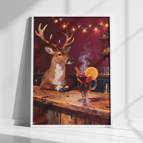 Christmas Wall Art Funny Reindeer Bar Print Instant