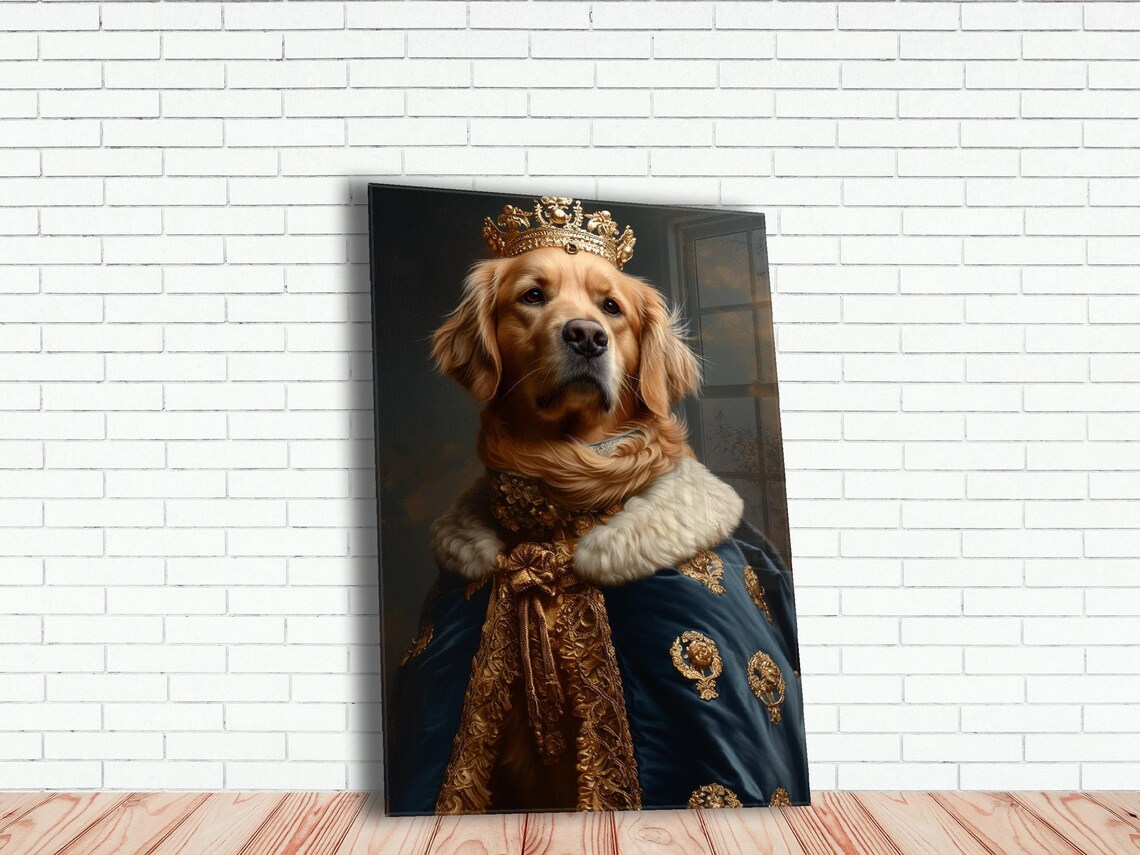 Golden Retriever Wearing Golden Crown Royal Monarch Portrait Poster