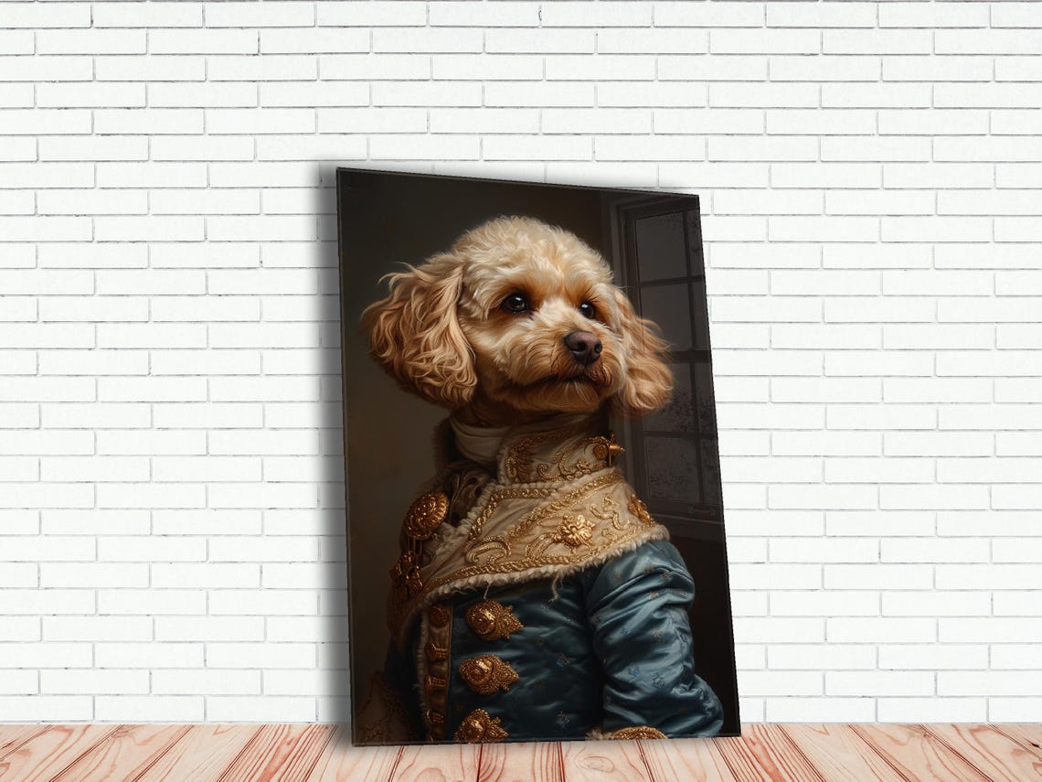 Curly Cream Poodle in Blue Brocade Coat Royal Portrait Poster