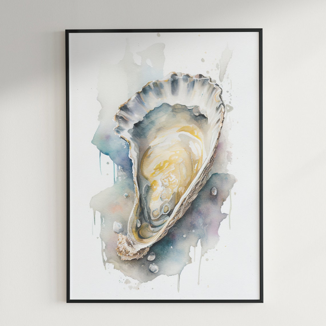 Open Oyster Shell Watercolor Coastal Seafood Kitchen Art Print - Image 2