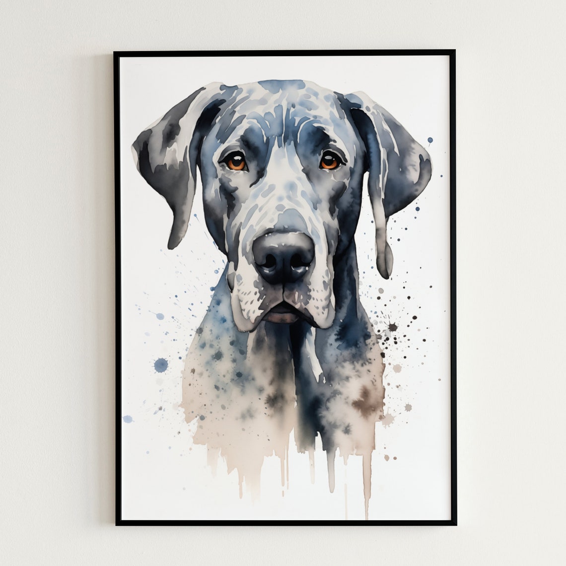 Great Dane Watercolor Dog Portrait Gentle Giant Pet Lover Wall Art