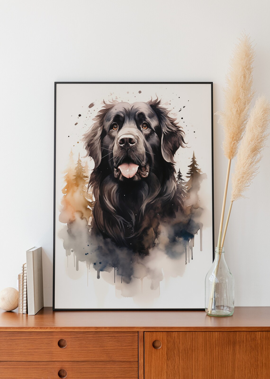 Newfoundland Dog Watercolor Portrait Black Puppy Pet Art Poster - Image 3