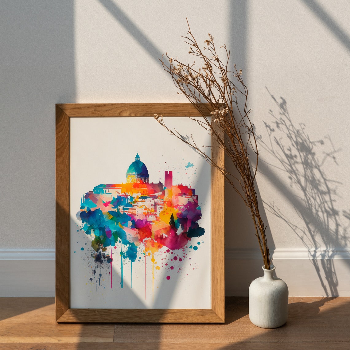 Dubrovnik Croatia Watercolor Old Town City Walls Skyline Poster - Image 2