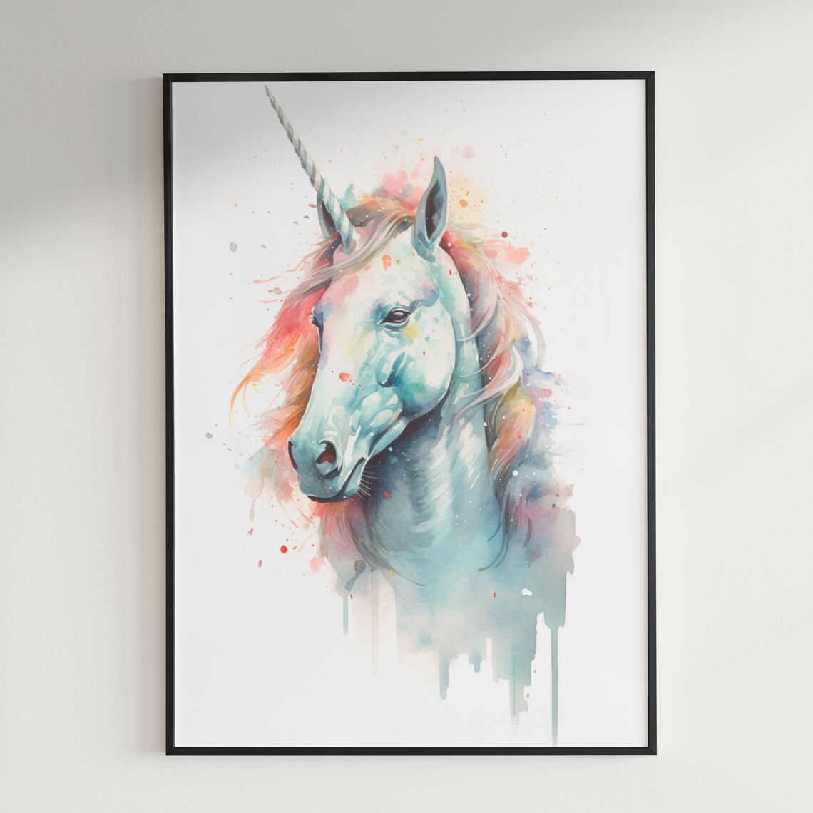 Dreamy Unicorn Head with Spiral Horn Pastel Watercolor Fantasy Poster - Image 3