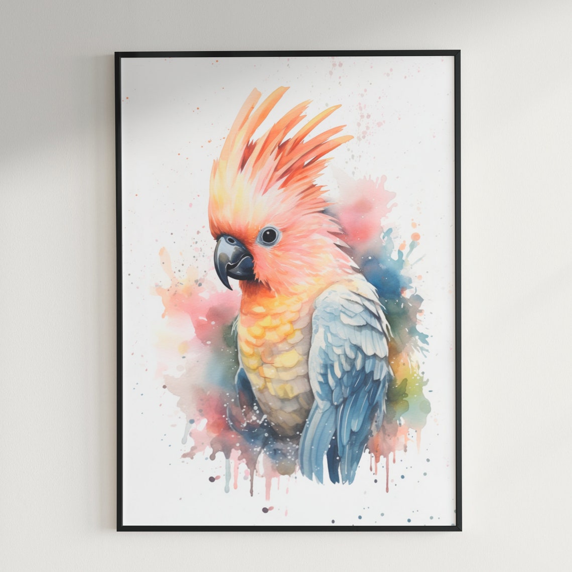 Moluccan Cockatoo with Salmon Crest Watercolor Bird Portrait Poster - Image 3
